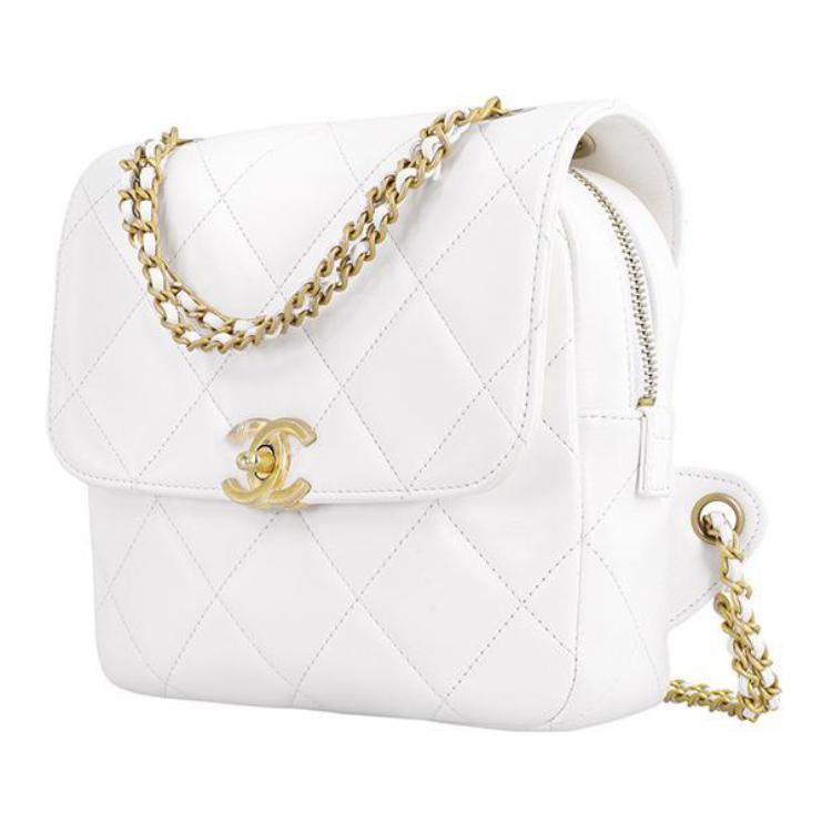 CHANEL 23P SS Sheepskin Backpack Women's White