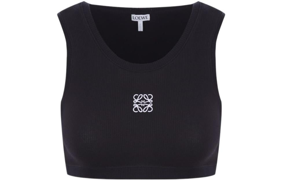 LOEWE Cropped Cotton Anagram Tank Top Black/White