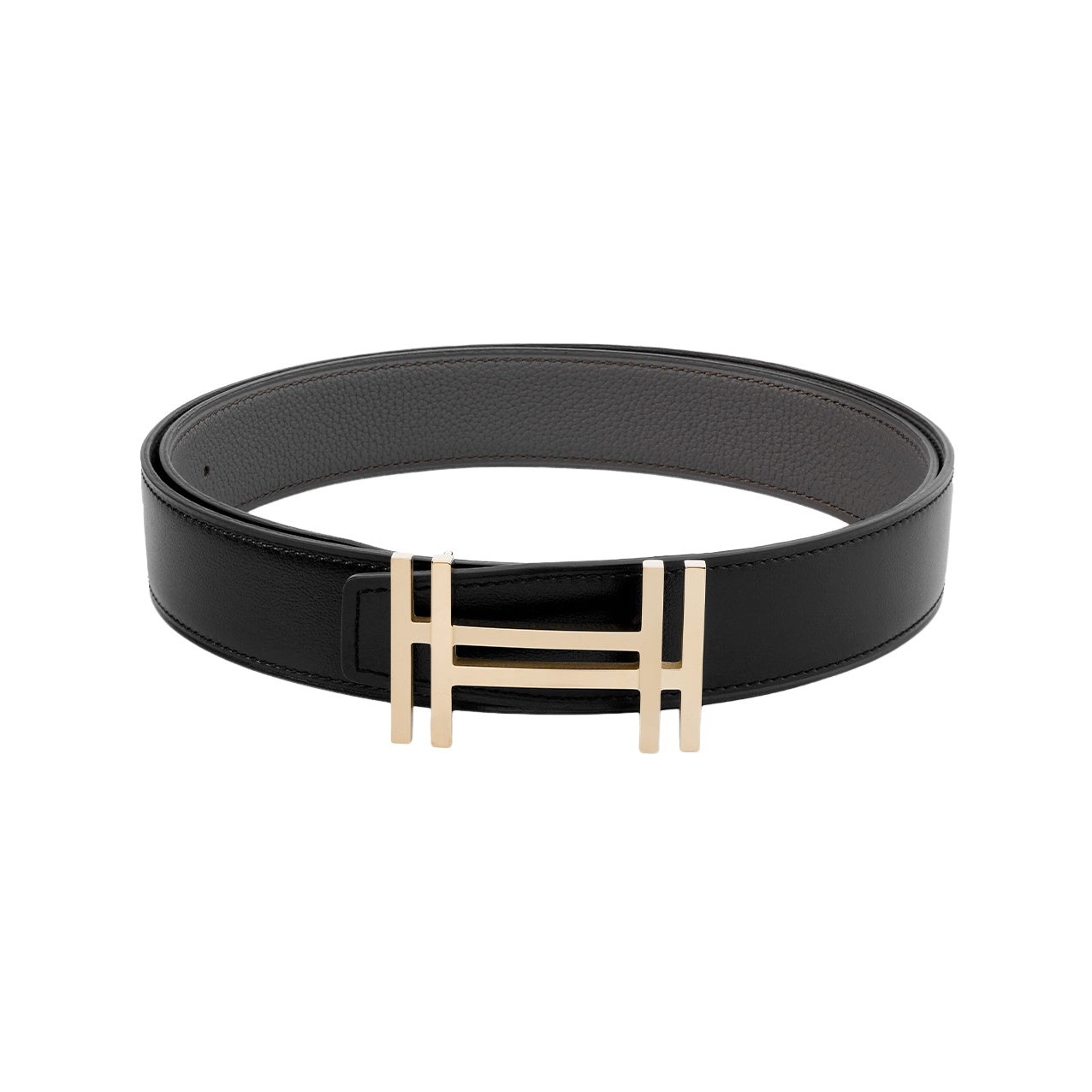 HERMES Togo Calfskin Double-Sided Leather Belt Men's Black/Tin Gray Width: 3.2cm