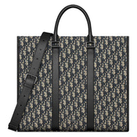 DIOR Oblique Print Grained Cow Leather Shoulder Bag Crossbody Bag Handbag Men's Beige & Black
