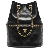 CHANEL Shiny Lambskin Bucket Bags Crossbody Bag Shoulder Bag Women's Black