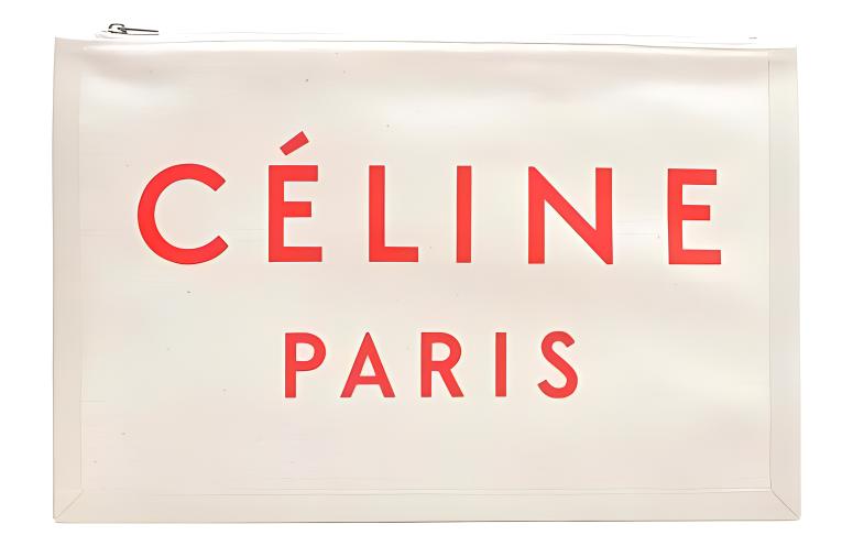 CELINE Canvas Canvas Bag Clutches Large Size Women's White