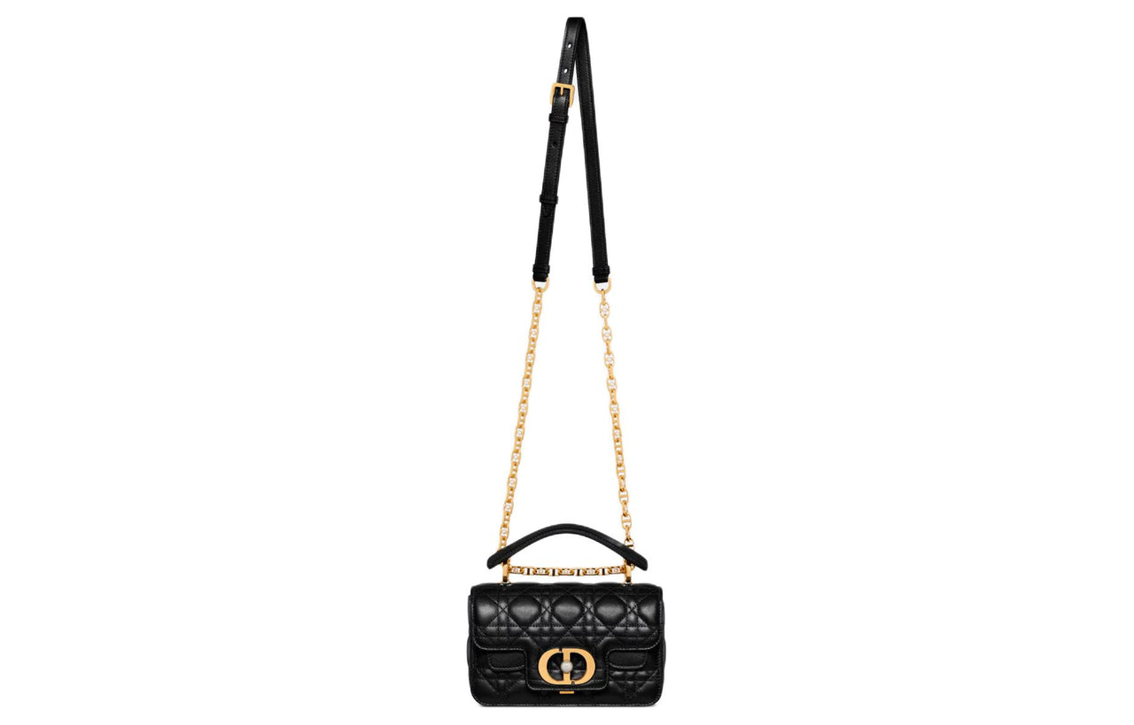 DIOR Wicker Pattern Cow Leather Shoulder Bag, Crossbody Bag, Handbag Mini Women's Black