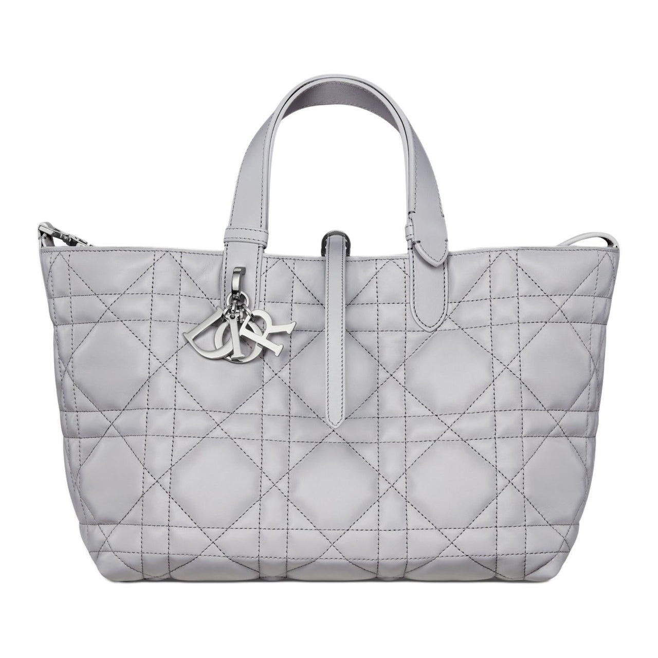 DIOR Calfskin One Shoulder Handbag Medium Size Women's Gray