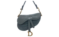 DIOR Saddle Crocodile Leather Saddle Bag Shoulder Bag Crossbody Bag Handbag Small Size Women's Foggy Thunderstorm Green