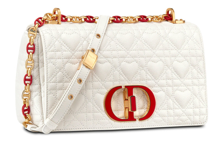 DIOR Caro Cow Leather Handbag Shoulder Bag Crossbody Bag Clutch Medium Size Women's Milk White