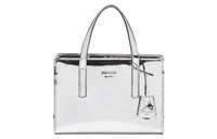 PRADA Re-Edition Shiny Leather Handbag Mini Women's Silver