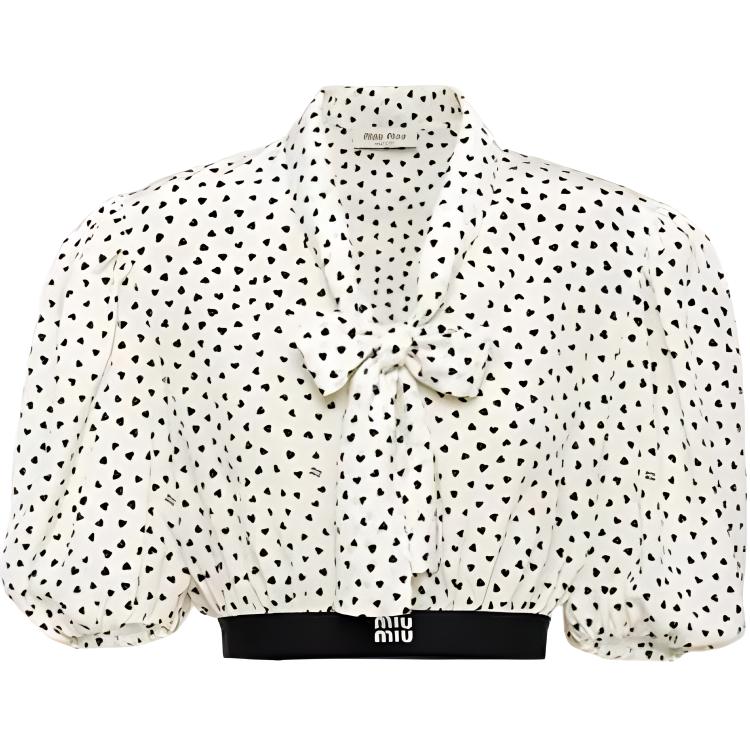MIU MIU Women'ss Heart Print Crop Sun Shirt White