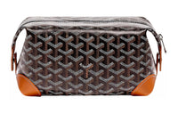 GOYARD Canvas With Heifer Skin Travel Bag Toiletry Bag Unisex Black/Tan