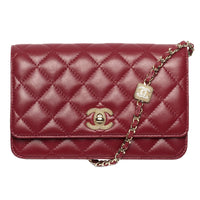 CHANEL Sheepskin Patchwork With Rhinestones Shoulder Bag Crossbody Bag Wallet Women's Burgundy
