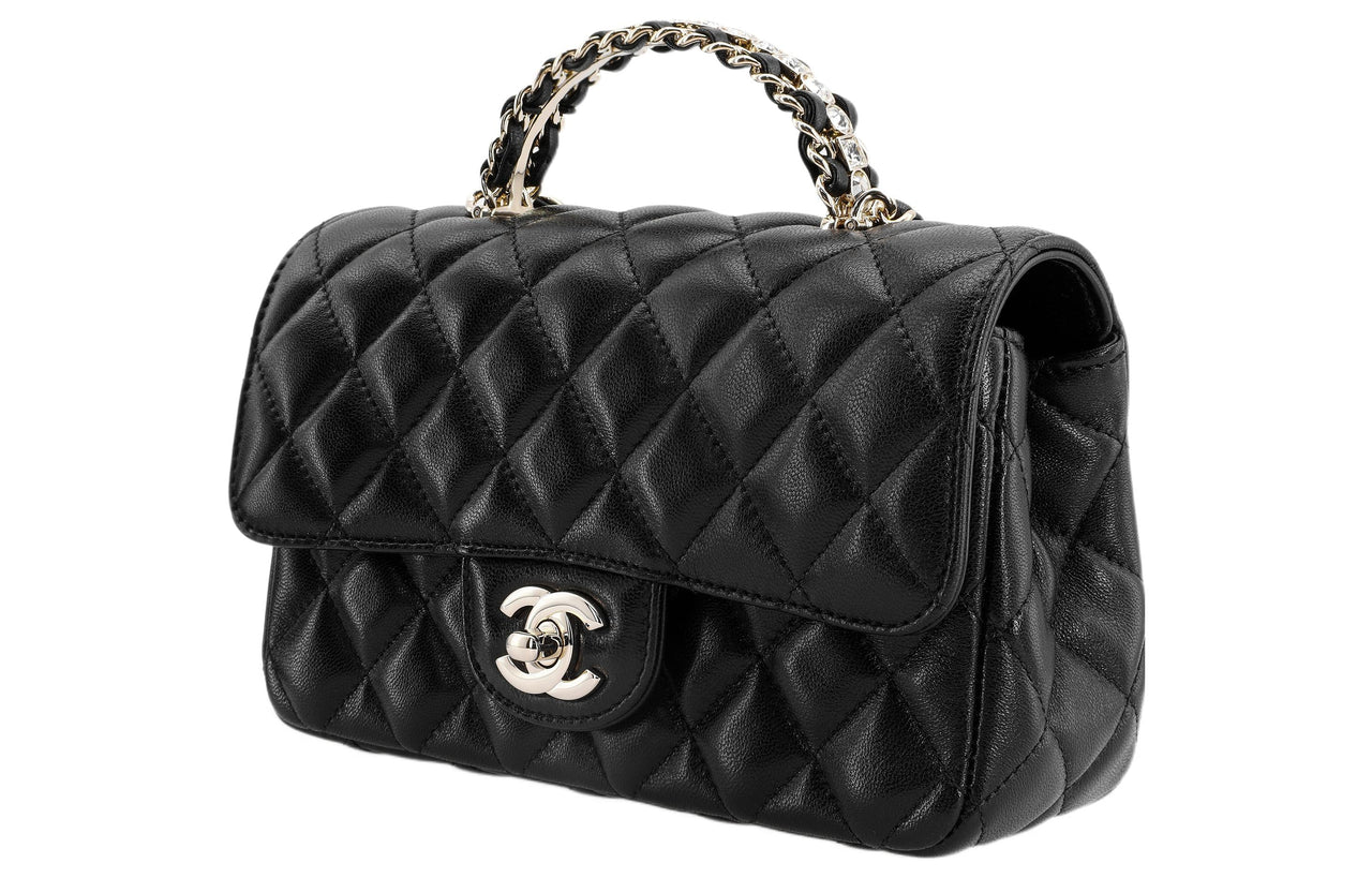 CHANEL Lambskin Long Chain Bag, Shoulder Bag, Crossbody Bag Mini Women's Black