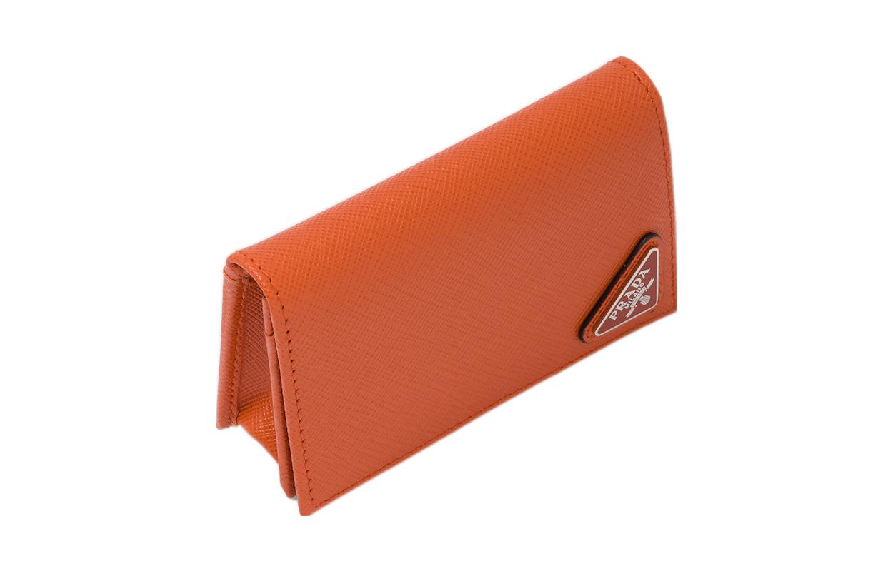 PRADA Saffiano Leather Card Clip Card Holder Wallets Men's Orange