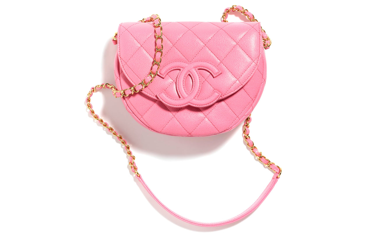 CHANEL Grain Calfskin Messenger Bag, Crescent Bag, Flap Bag, Saddle Bag, Shoulder Bag, Crossbody Bag Mini Women's Pink