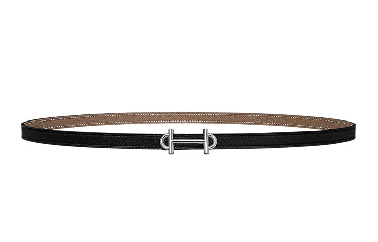 HERMES Gamma Argent Silver Buckle Epsom Calfskin Double Sided Leather Belt Unisex Black/Elephant Gray