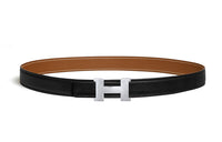 HERMES Mini Constance Hammer Pattern Smooth Buckle Leather Belts Men's Black Width 2.4CM