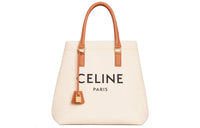 CELINE Cotton With Cow Leather Tote Bag, Shopping Bag, Handbag Tubas Women's Candy Color Beige