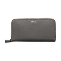 PRADA Saffiano Leather Wallet Men's Gray & Dark Brown