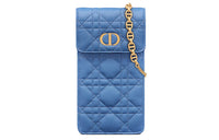 DIOR Caro Cow Leather Cell Phone Pouch Shoulder Bag Crossbody Bag Women's Cornflower Blue