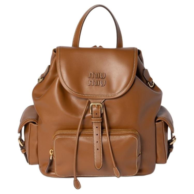 MIU MIU Calfskin Backpack Women's Brandy
