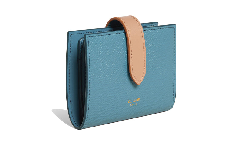 CELINE Grained Calfskin Wallet Women's Camel/Blue