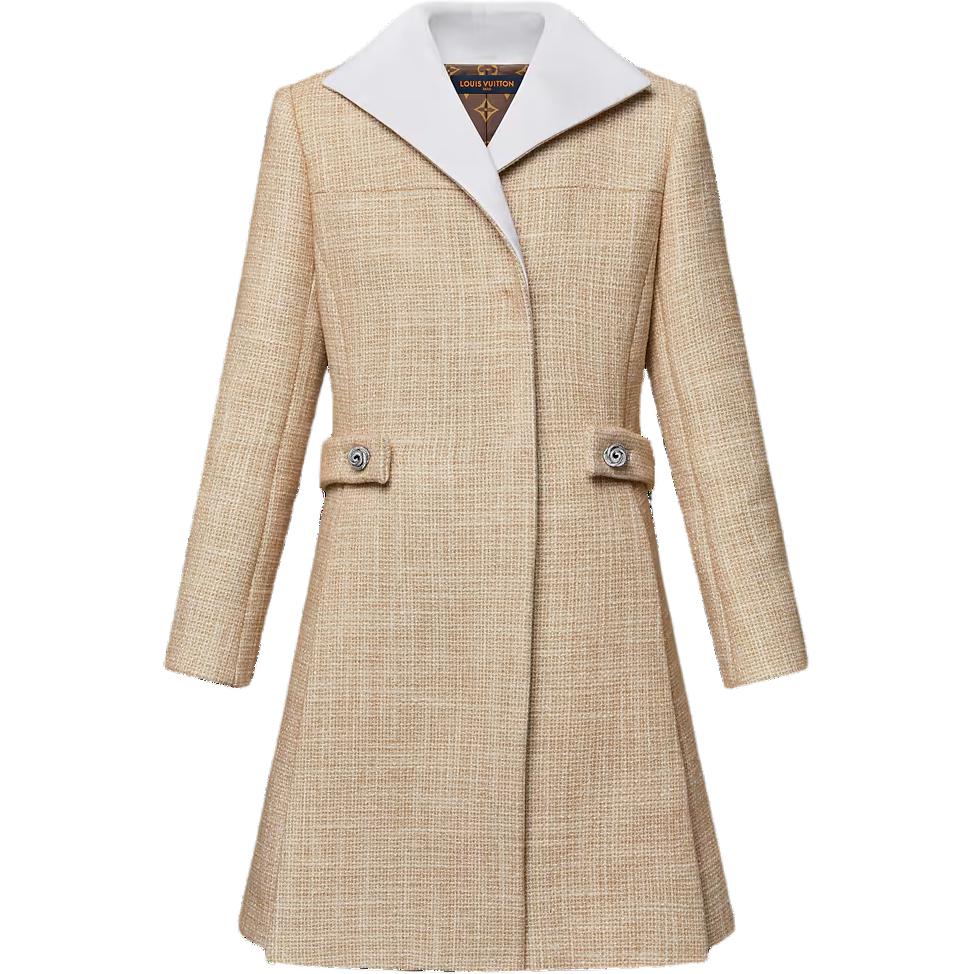 LOUIS VUITTON Graphic Collar Belted Tweed Coat