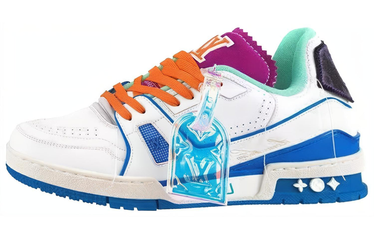 LOUIS VUITTON Trainer Low Top Stylish Skateboarding Shoes Men's White Blue