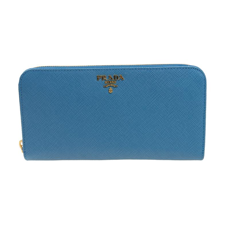 PRADA Calfskin Wallet Women's Light Blue