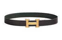 HERMES Letter H Gold Buckle Epsom Calfskin Double-Sided Leather Belt Men's Graphite/Dark Green Width: 3.2cm