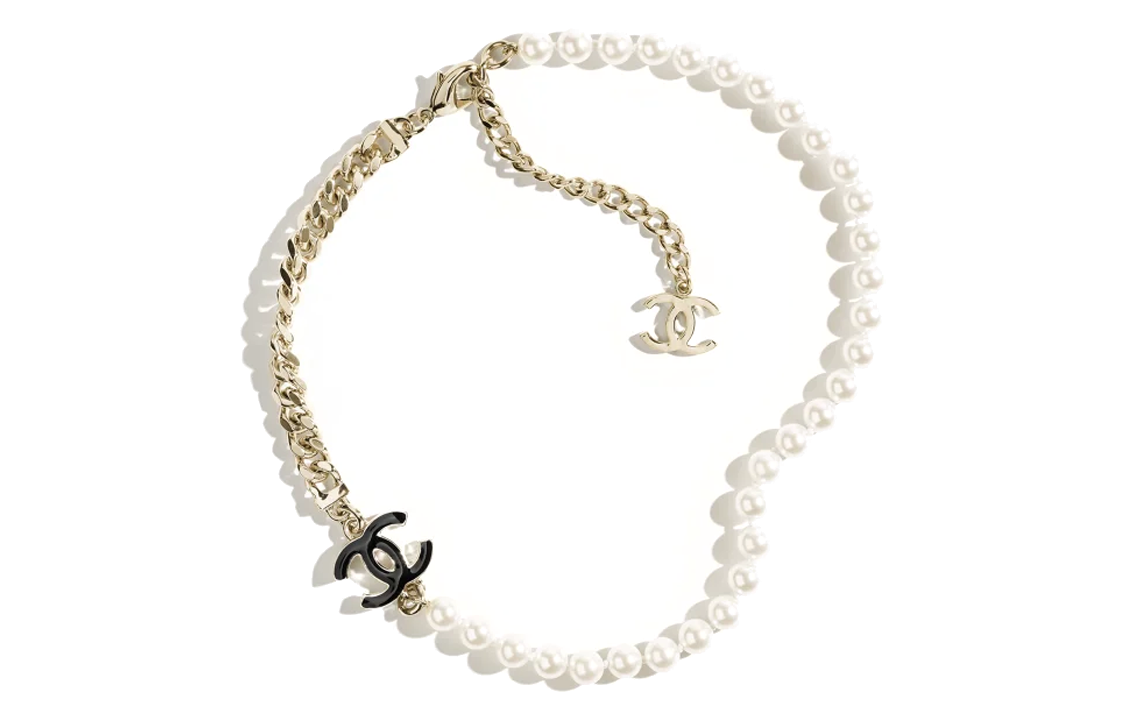 CHANEL Metal Artificial Pearl Necklaces Women's Ecru