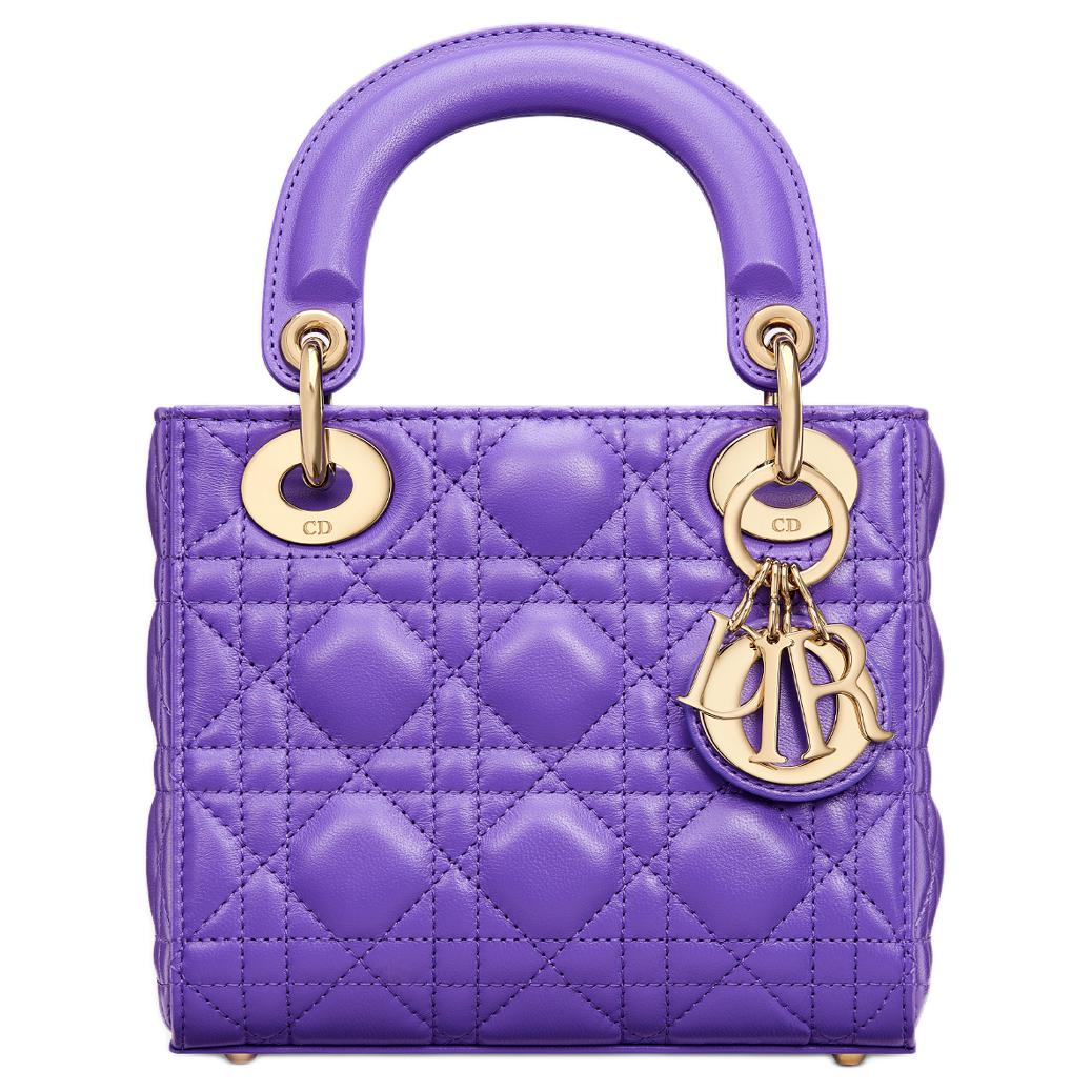 DIOR Lady Dior Wicker Pattern Lambskin Dior Bag Shoulder Bag Crossbody Bag Handbag Mini Women's Dark Purple