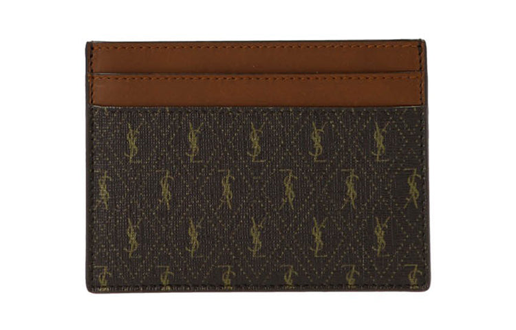 SAINT LAURENT CASSANDRE Grained Leather Card Clip Card Holder Unisex Chestnut/Khaki/Earth Brown