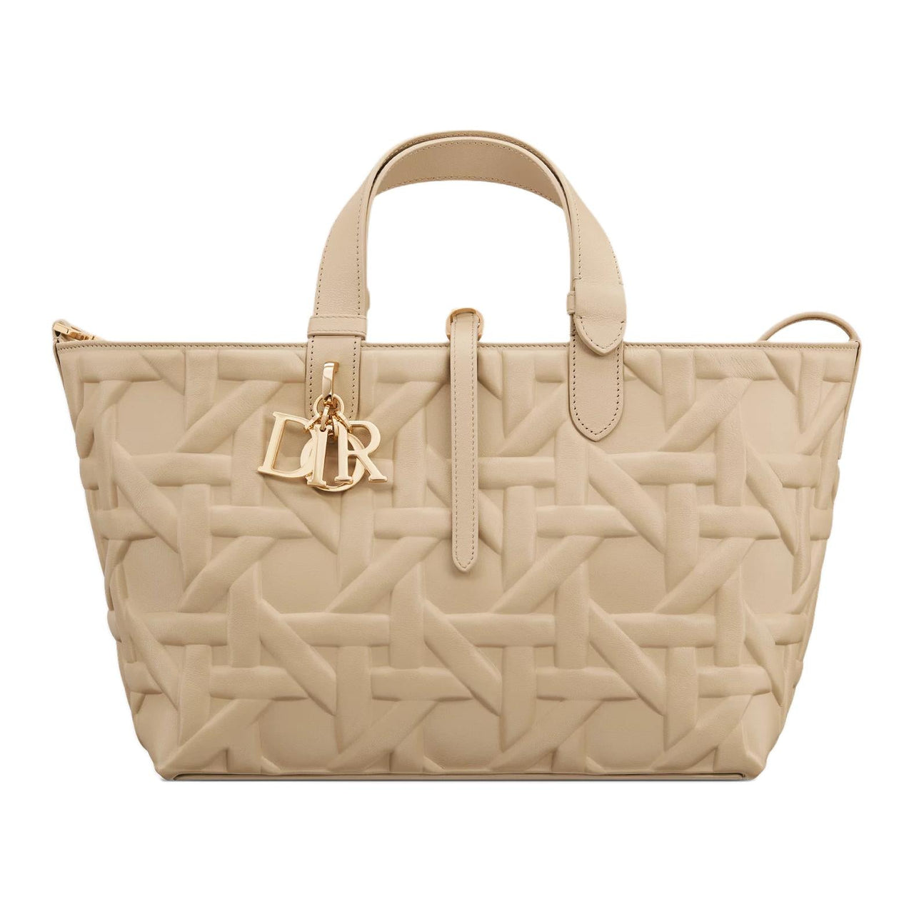 DIOR Calfskin Tote Bag Shopping Bag Shoulder Bag Handbag Medium Size Women's Beige