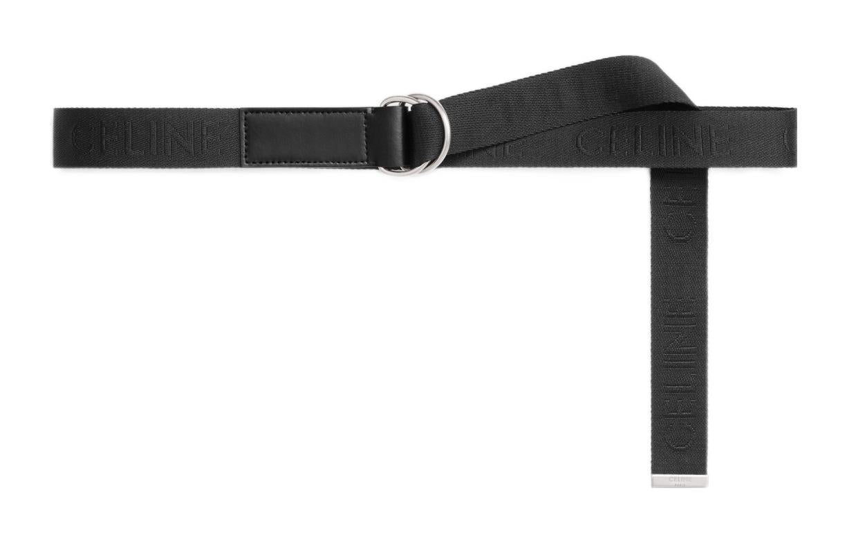 CELINE Medium Double Ring Belt In Jacquard Textile And Calfskin