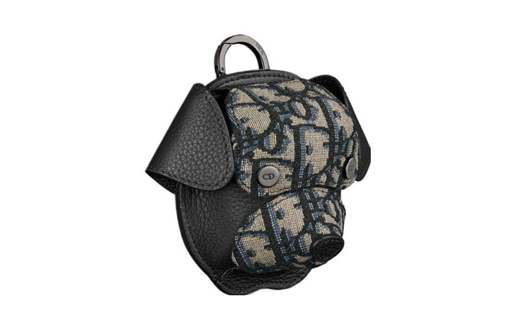 DIOR Bobby Oblique Jacquard With Grain Cow Leather Earphone Case Men's Beige & Black