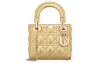 DIOR Lady Dior Wrinkled Calfskin Shoulder Bag Crossbody Bag Handbag Mini Women's Gold