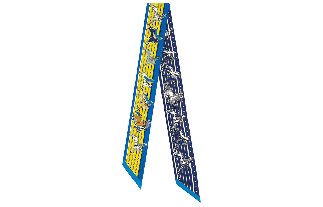 HERMES Silk Scarves Women's Royal Blue/Yellow/Navy Blue