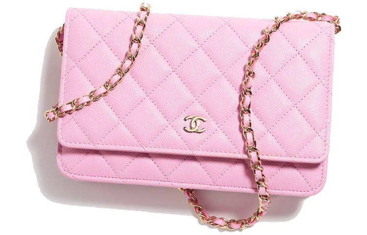 CHANEL Grain Cow Leather Wallet Crossbody Bag Shoulder Bag Women's Pink