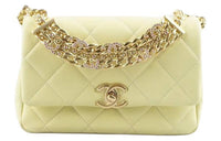 CHANEL Sheepskin Mouth Cover Bag Crossbody Bag Mini Women's Yellow