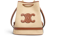 CELINE Fabric And Cow Leather Handbag Bucket Bag Shoulder Bag Crossbody Bag Handbag Women's Yellow Brown