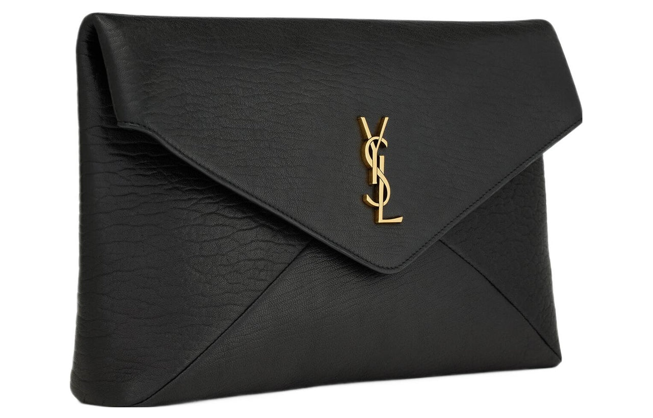 SAINT LAURENT Sheepskin Envelope Clutch Tubas Women's Black