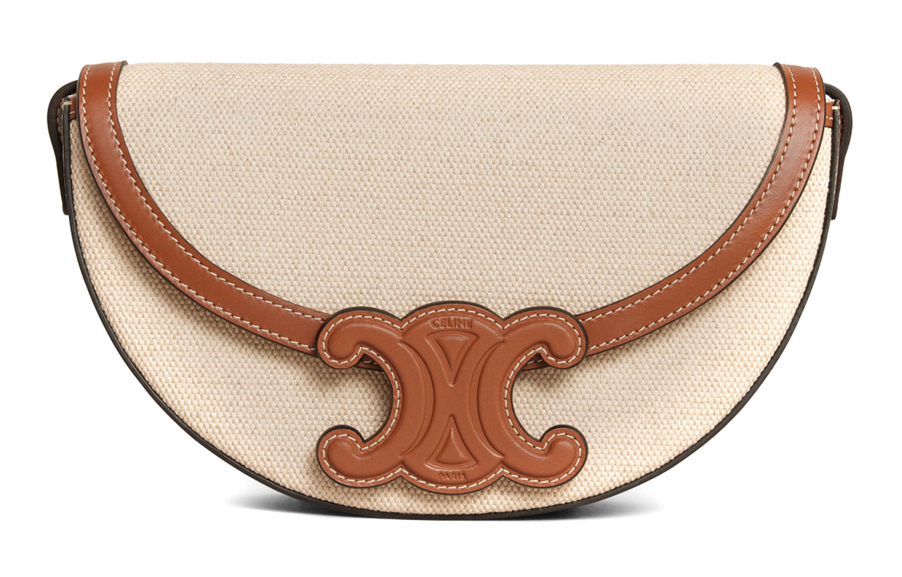CELINE BesaceTriomphe Fabric Cow Leather Patchwork Crossbody Bag Shoulder Bag Women's Natural/Tan