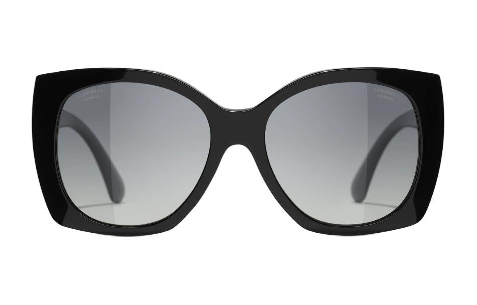 CHANEL Acetate Irregular Shape Sunglasses Women's Black