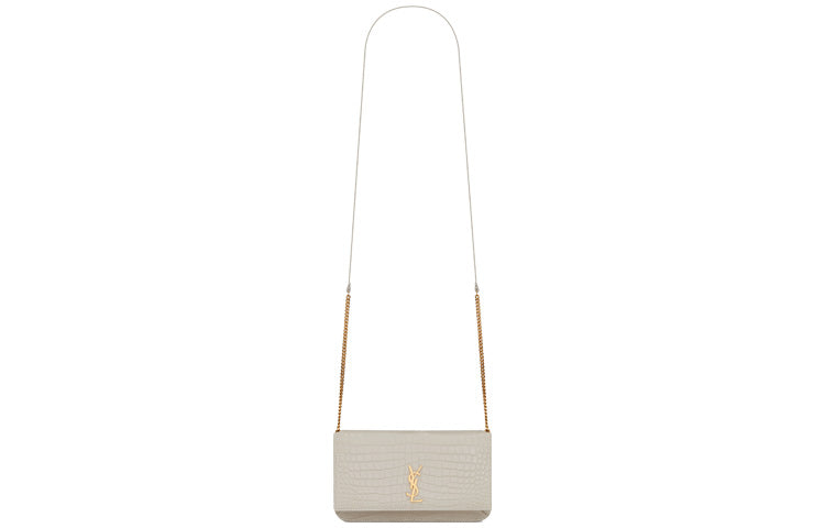 SAINT LAURENT Monogram Cow Leather Crossbody Cell Phone Pouch Women's White