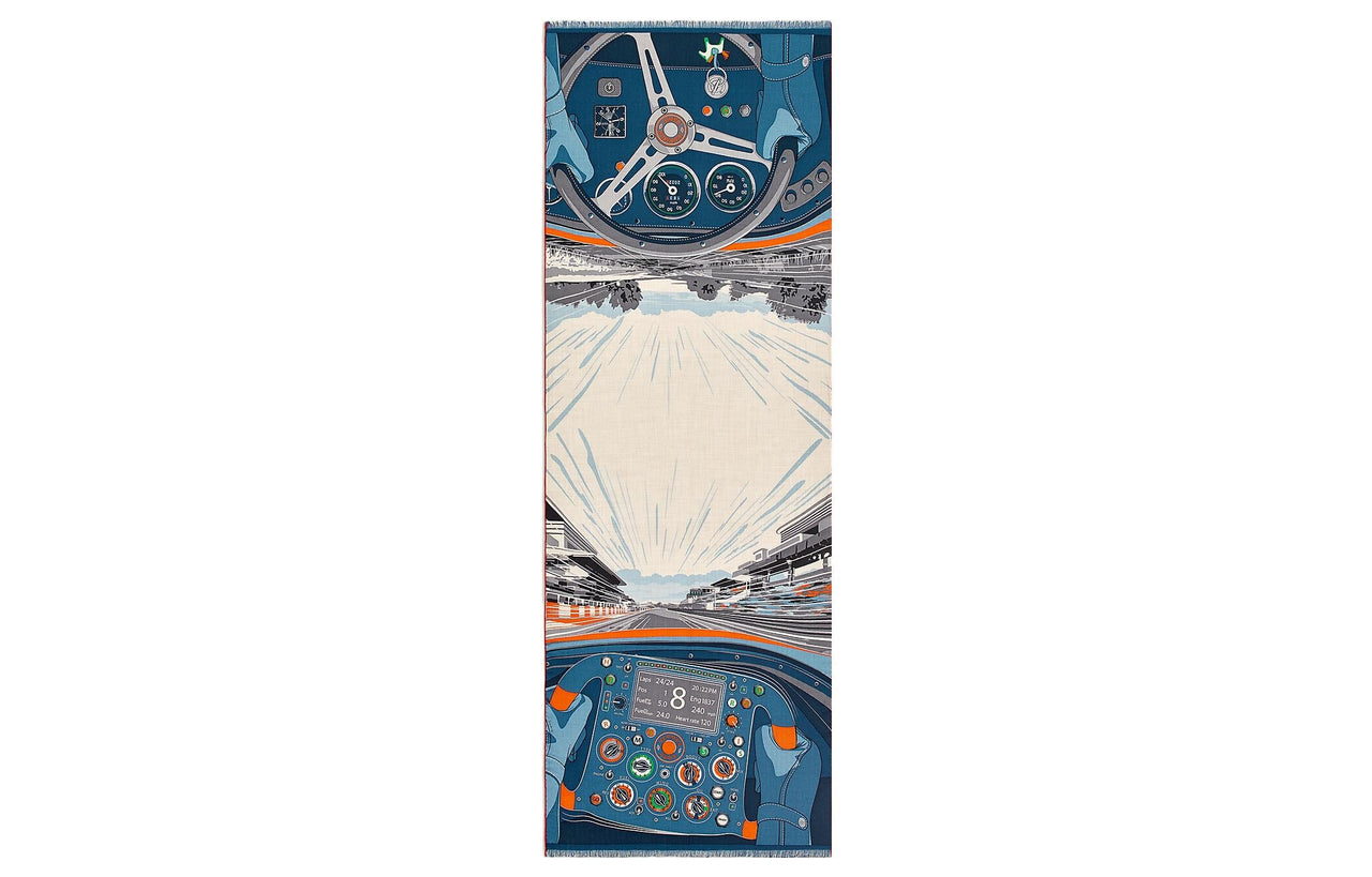 HERMES Silk Scarves Men Natural Color/Marine Blue/Orange