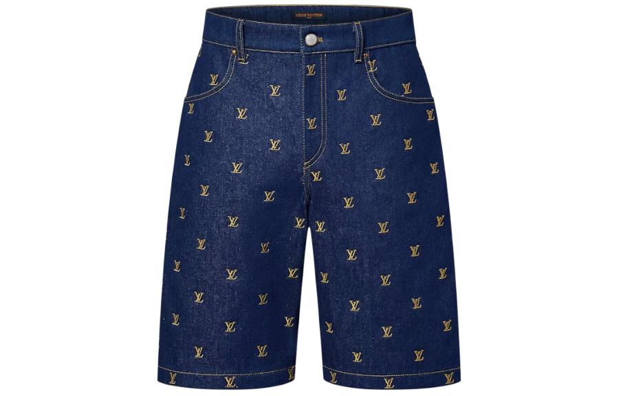 LOUIS VUITTON Embroidered Signature Denim Shorts