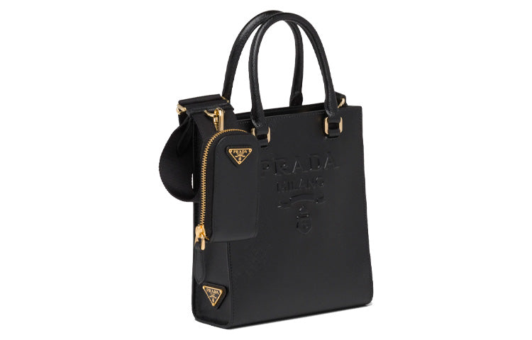 PRADA Cross-Stitch Leather Tote Bag Shopping Bag Handbag Women's Black