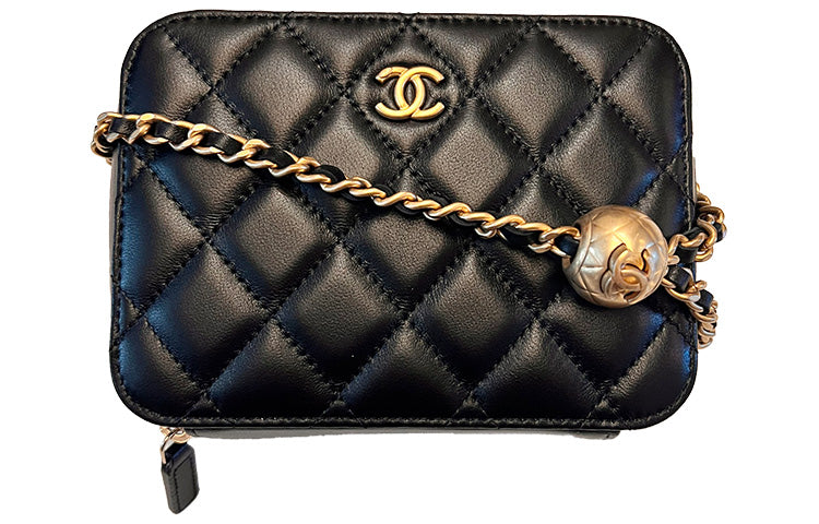 CHANEL Sheepskin Square Box Camera Bag, Crossbody Bag Women's Black