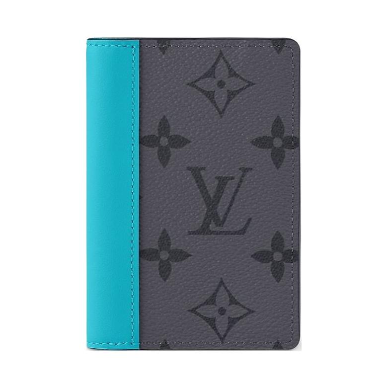 LOUIS VUITTON Leather Card Holders Men Gray/Blue