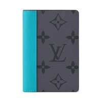 LOUIS VUITTON Leather Card Holders Men Gray/Blue