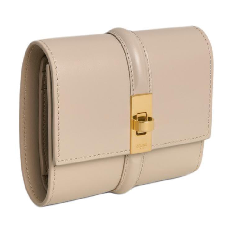 CELINE Shiny Calfskin Wallet Small Size Women's Cappuccino